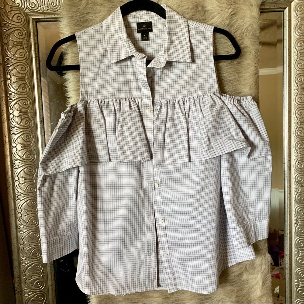 S cold shoulder button up blouse